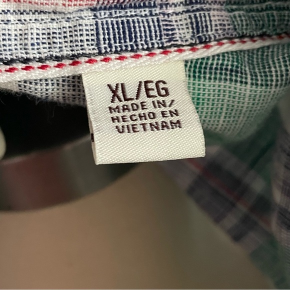 $20 SALE Plaid Button Down Shirt Weatherproof Vintge Washable Linen Blend Unisex - Picture 9 of 11